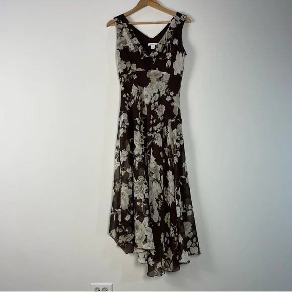 Y2K Babydoll Fairy Midi Dress Size 8 Floral Asymmetrical Dressbarn Forest Fairy - Picture 1 of 9